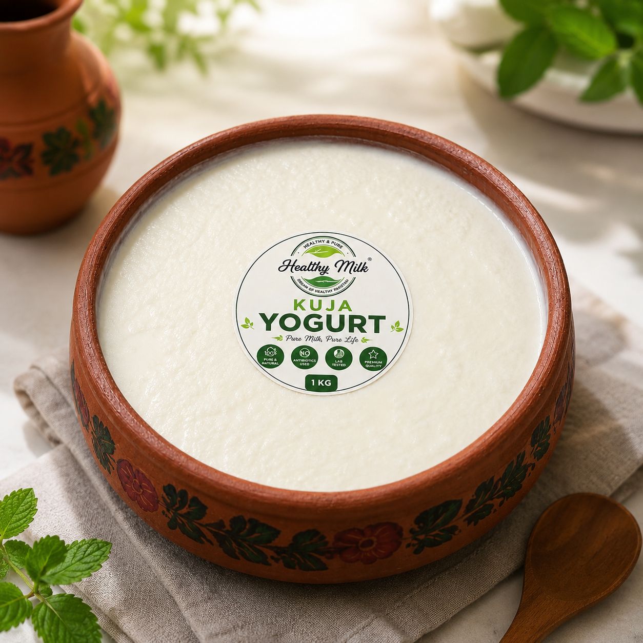 Healthy Milk Kuja Yogurt set in a one kilogram clay pot